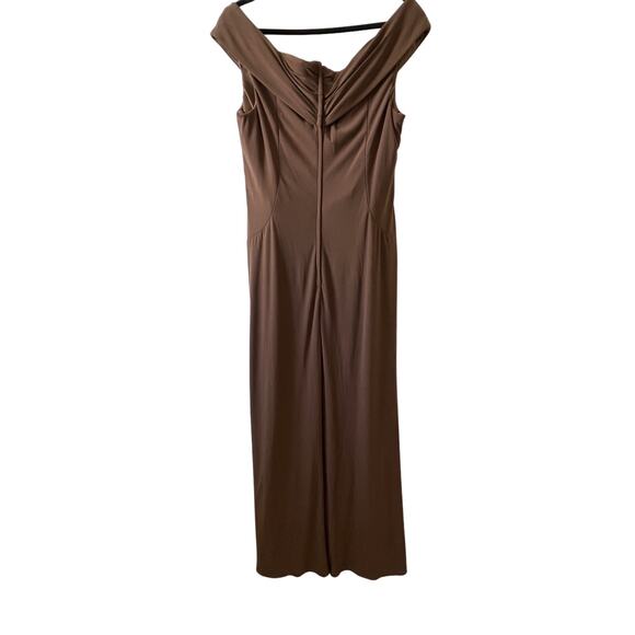 LA Femme Brown Taupe Cocoa Ruched Stretch Jersey Column Gown Womens 14 - Picture 3 of 15